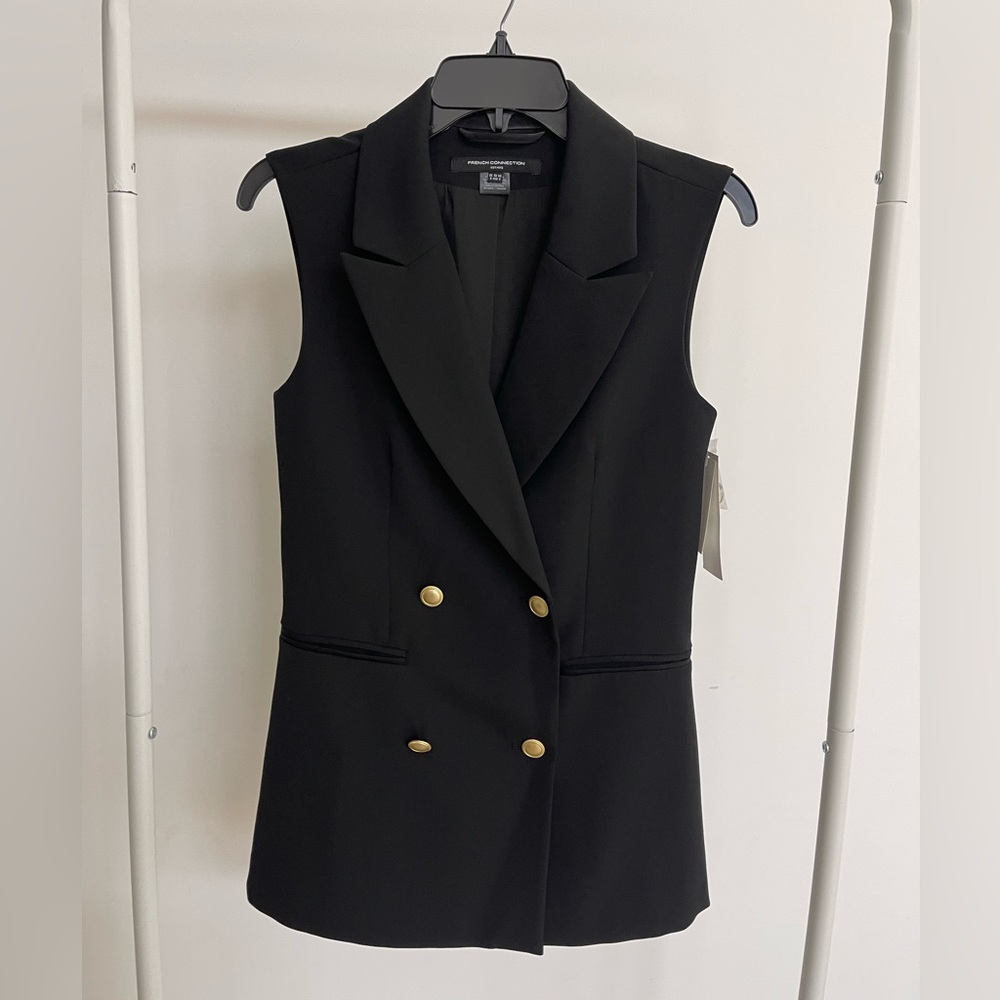French Connection Black Double-Breasted Vest